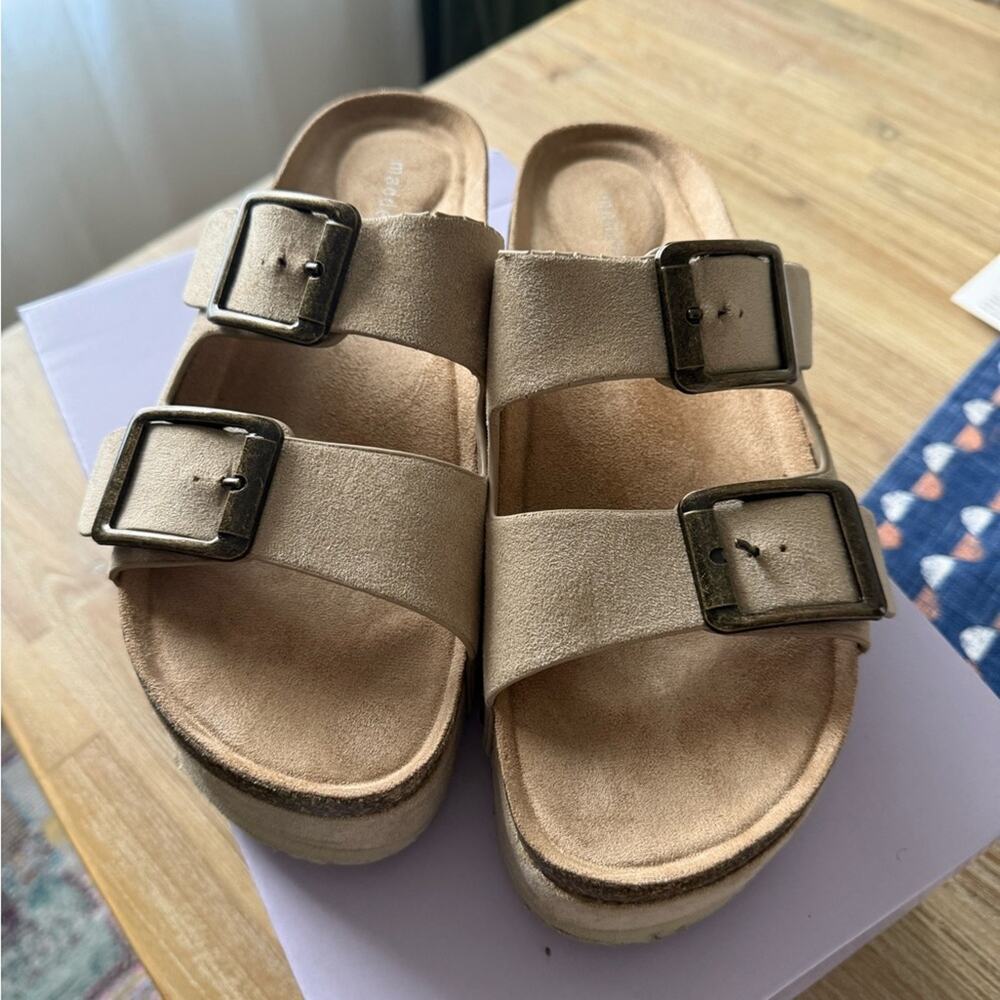 Madden Girl Sandals Double Strap platform size 8.5 moisture wicking Arizona Tan - Picture 2 of 7